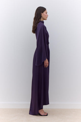 Satin Wide Sleeve Evening Dress Purple