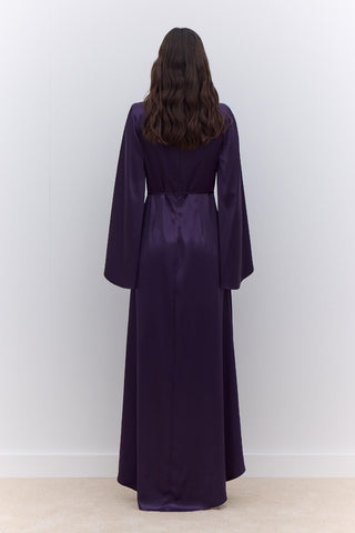 Satin Wide Sleeve Evening Dress Purple