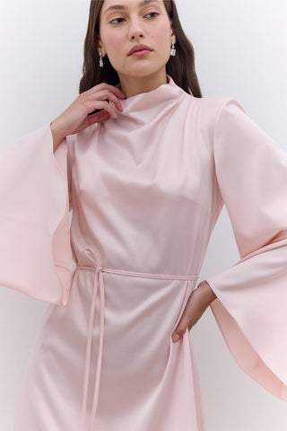 Satin Wide Sleeve Evening Dress Powder