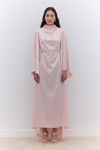 Satin Wide Sleeve Evening Dress Powder