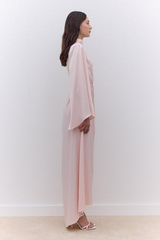 Satin Wide Sleeve Evening Dress Powder