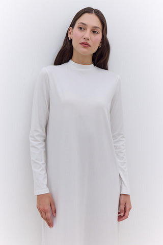 Long Sleeve Stretch Dress Ecru