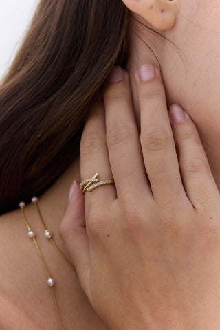 Zirkonyum Haç Yüzük Açık Sarı