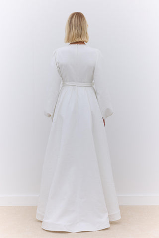 Jakarlı Kuyruklu Abiye Elbise Ekru