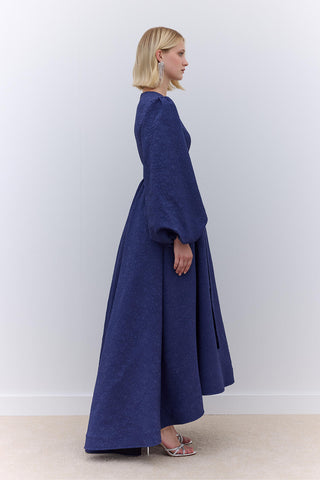 Jakarlı Kuyruklu Abiye Elbise Gece Mavisi