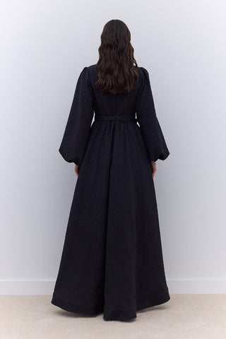 Jakarlı Kuyruklu Abiye Elbise Siyah