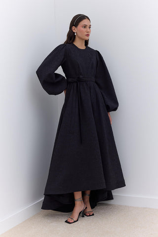 Jakarlı Kuyruklu Abiye Elbise Siyah