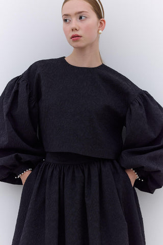 Pearl Embellished Evening Blouse Black