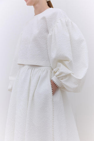 Pearl Embellished Jacquard Skirt Ecru