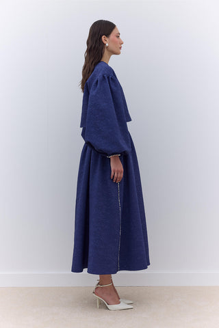 Pearl Embellished Jacquard Skirt Night Blue