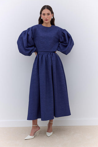 Pearl Embellished Jacquard Skirt Night Blue