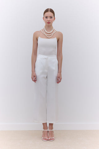 Satin Straight Leg Trousers Ecru