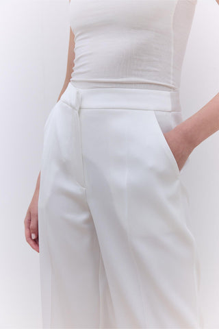 Satin Straight Leg Trousers Ecru