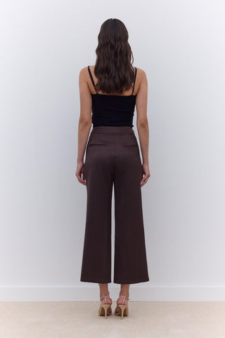 Satin Straight Leg Trousers Brown