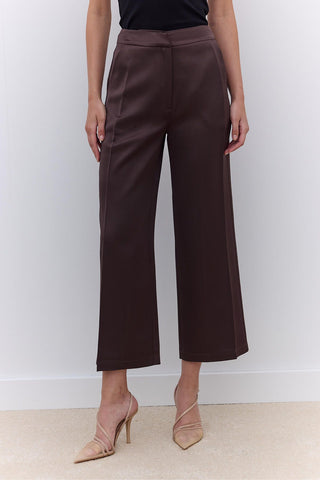 Satin Straight Leg Trousers Brown