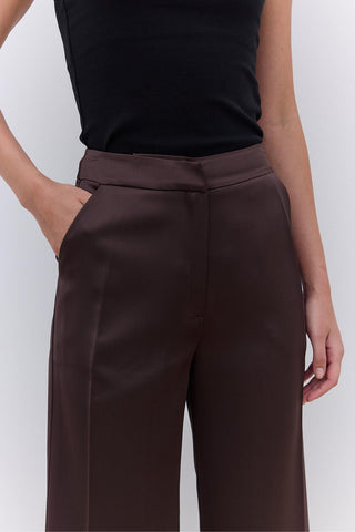 Satin Straight Leg Trousers Brown