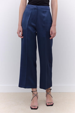 Saten Düz Paça Pantolon Lacivert