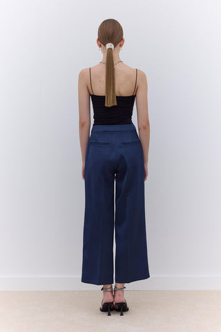 Saten Düz Paça Pantolon Lacivert