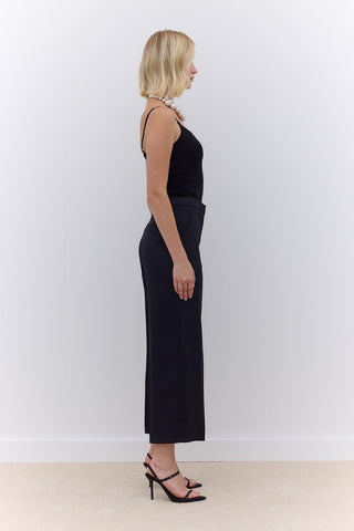 Satin Straight Leg Trousers Black