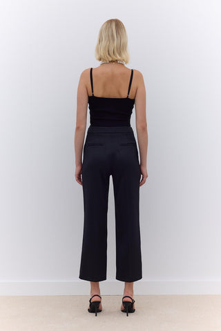 Satin Straight Leg Trousers Black