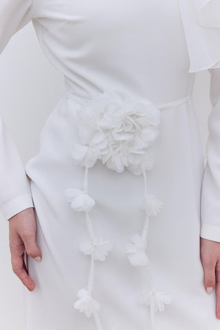 Flower Detail Tie Belt Ecru