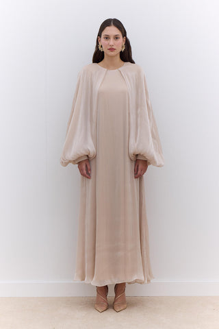 Dress With Wide Sleeve Detail Beige