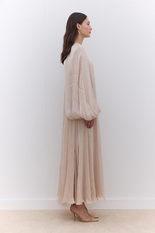 Geniş Kol Detaylı Elbise Bej