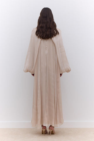 Geniş Kol Detaylı Elbise Bej