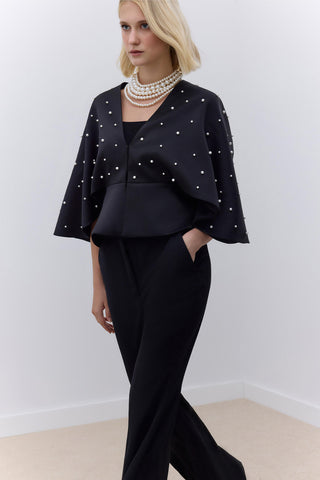 Pearl Embellished Evening Kimono Black