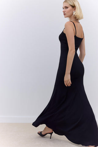 Fırfırlı Krep Abiye Etek Siyah