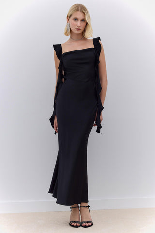 Juliet Satin Evening Dress Black