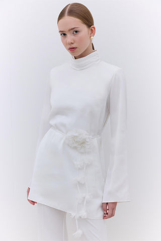 Satin Wide Sleeve Tunic Ecru