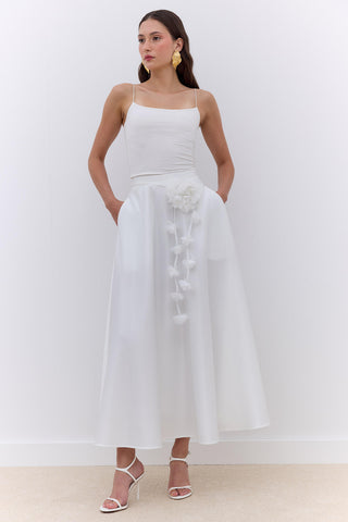 Satin Flared Evening Skirt Ecru