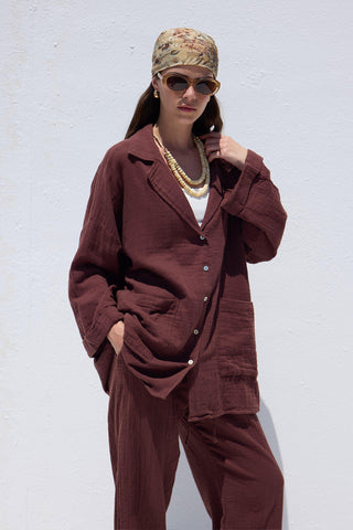 Shirt With Jacket Collar Burgundy