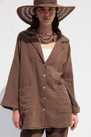 Shirt With Jacket Collar Brown