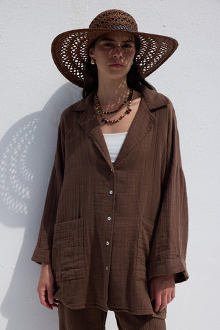 Ceket Yaka Gömlek Kahverengi