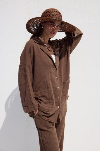 Ceket Yaka Gömlek Kahverengi