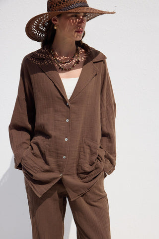 Shirt With Jacket Collar Brown