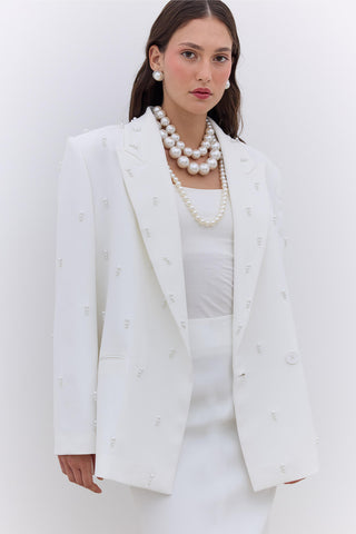 Pearl Embellished Evening Jacket Ecru