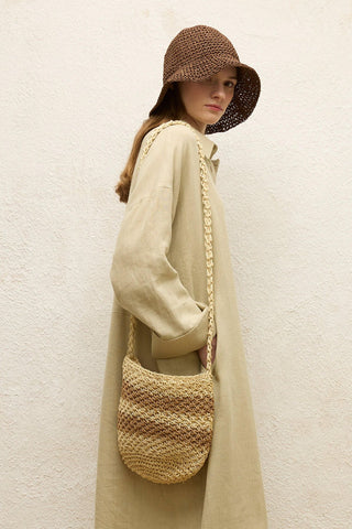 Striped Straw Mini Bag Beige