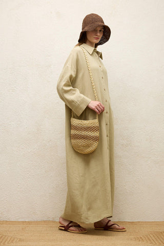 Striped Straw Mini Bag Beige