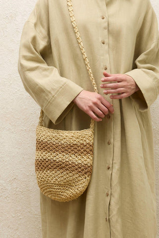 Striped Straw Mini Bag Beige