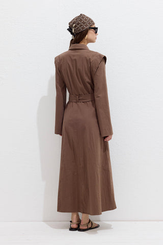 Belted Long Sleeve Dress Brown