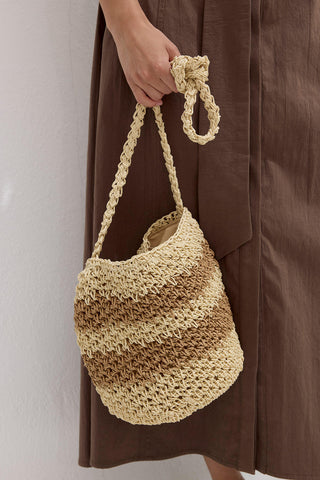 Striped Straw Mini Bag Beige