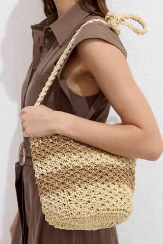 Striped Straw Mini Bag Beige