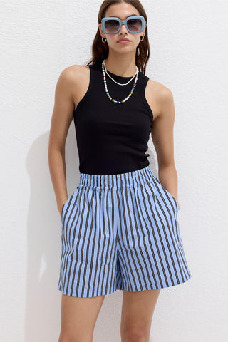 Striped Cotton Shorts Blue Stripe