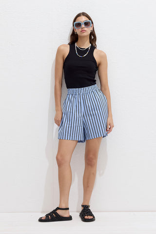 Striped Cotton Shorts Blue Stripe