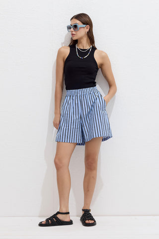Striped Cotton Shorts Blue Stripe