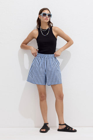 Striped Cotton Shorts Blue Stripe