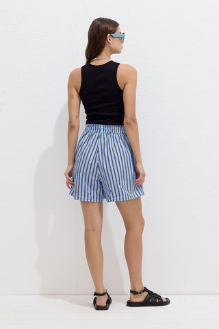 Striped Cotton Shorts Blue Stripe